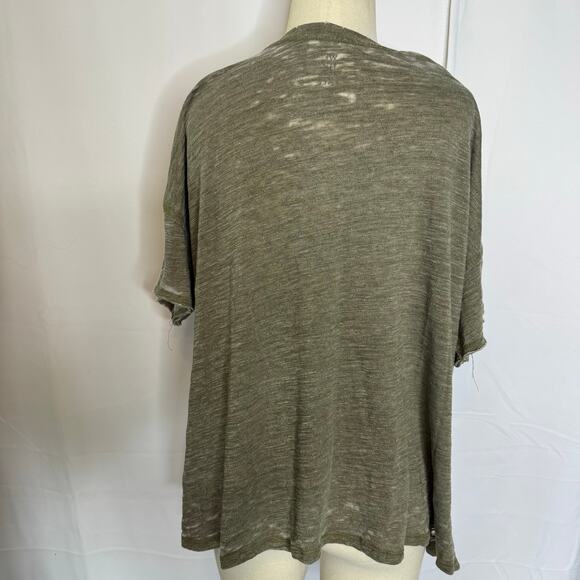 We The Free Free People Olive Distressed Cutout Tee Top Size S Oversized Boho - Picture 3 of 9